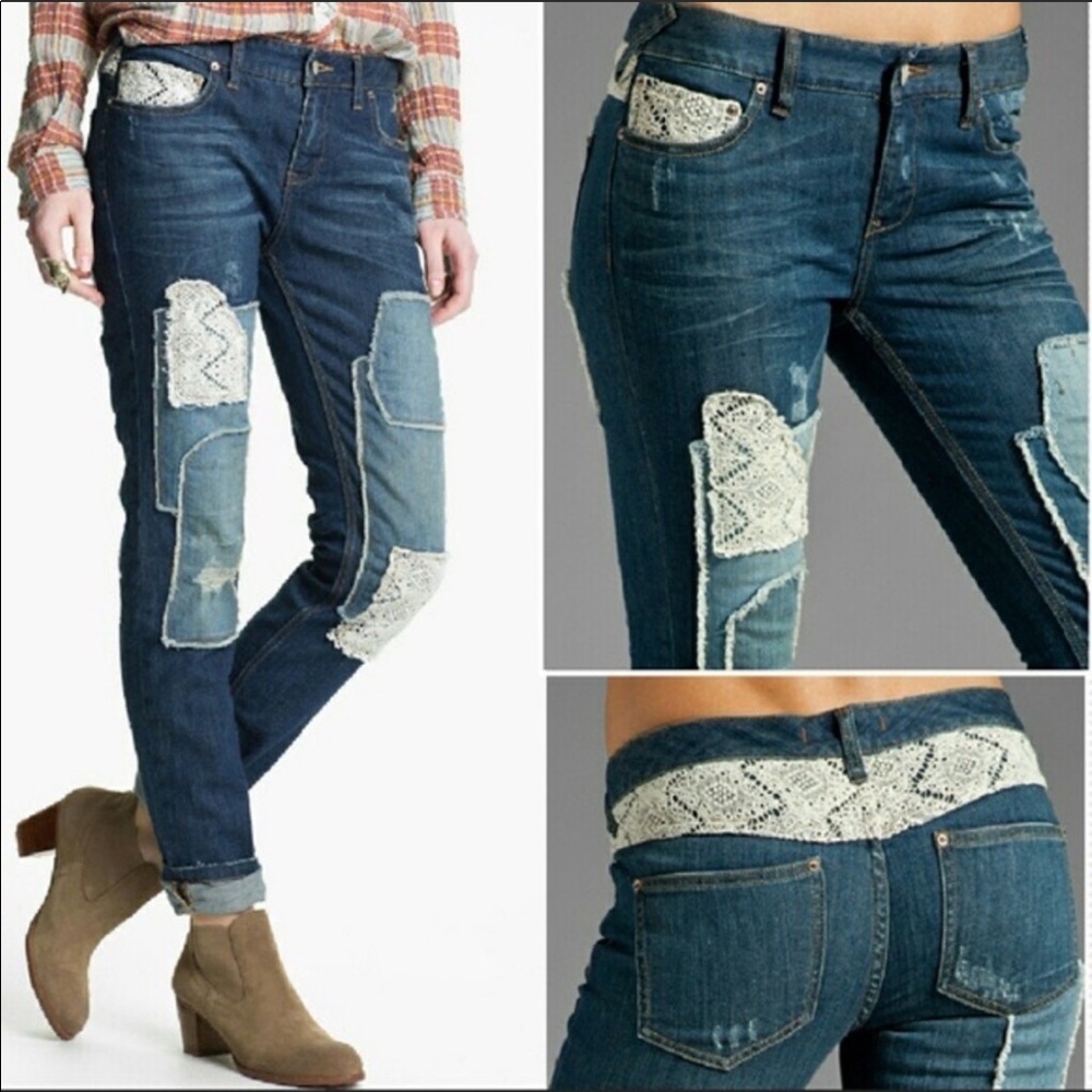 Free people patch/embroidery jeans